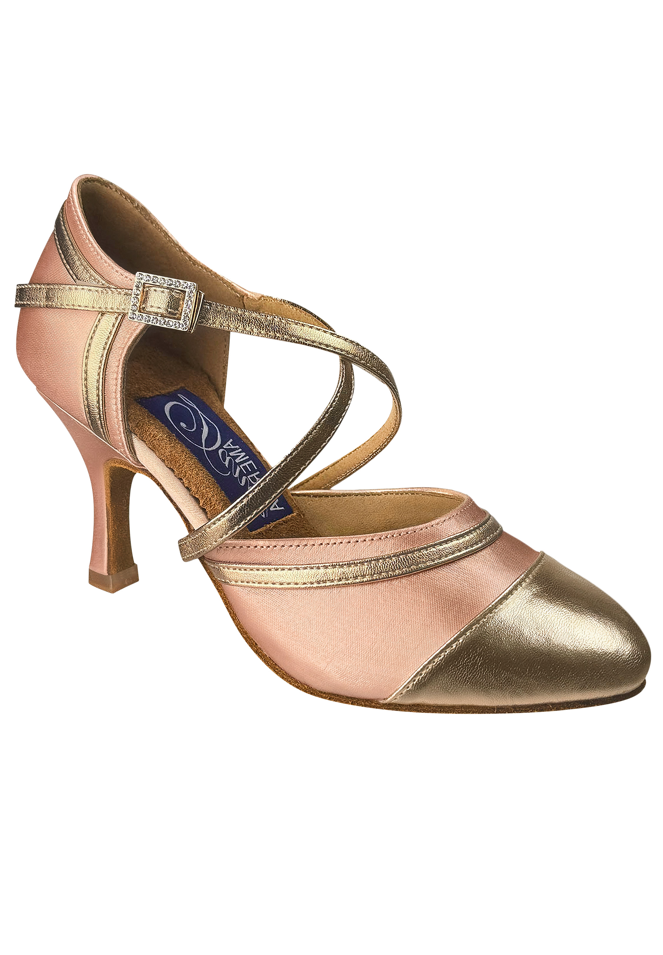 Dance America Carmel Smooth Shoes-Champagne Tan Satin and Rose Gold Vegan Leather