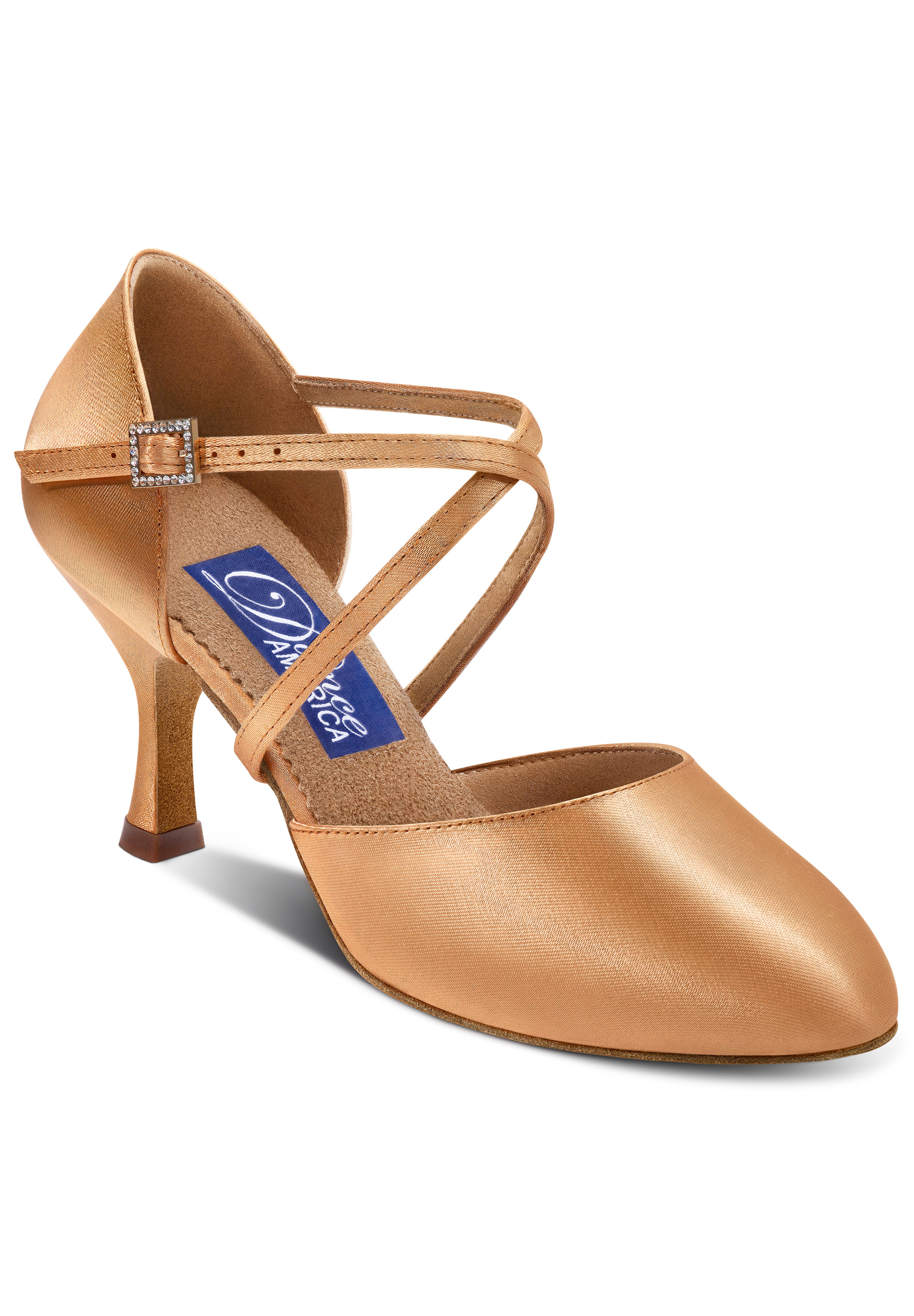 Dance America Charlotte Social Dance Shoes-Light Tan Satin