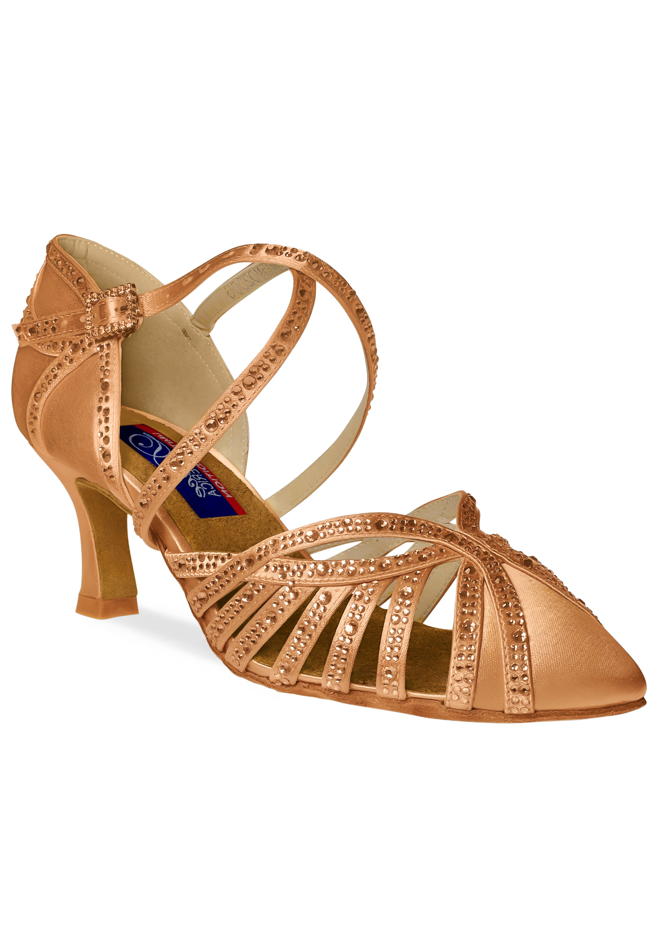 Dance America Hollywood Rhinestone Smooth Dance Shoes-Light Tan Satin