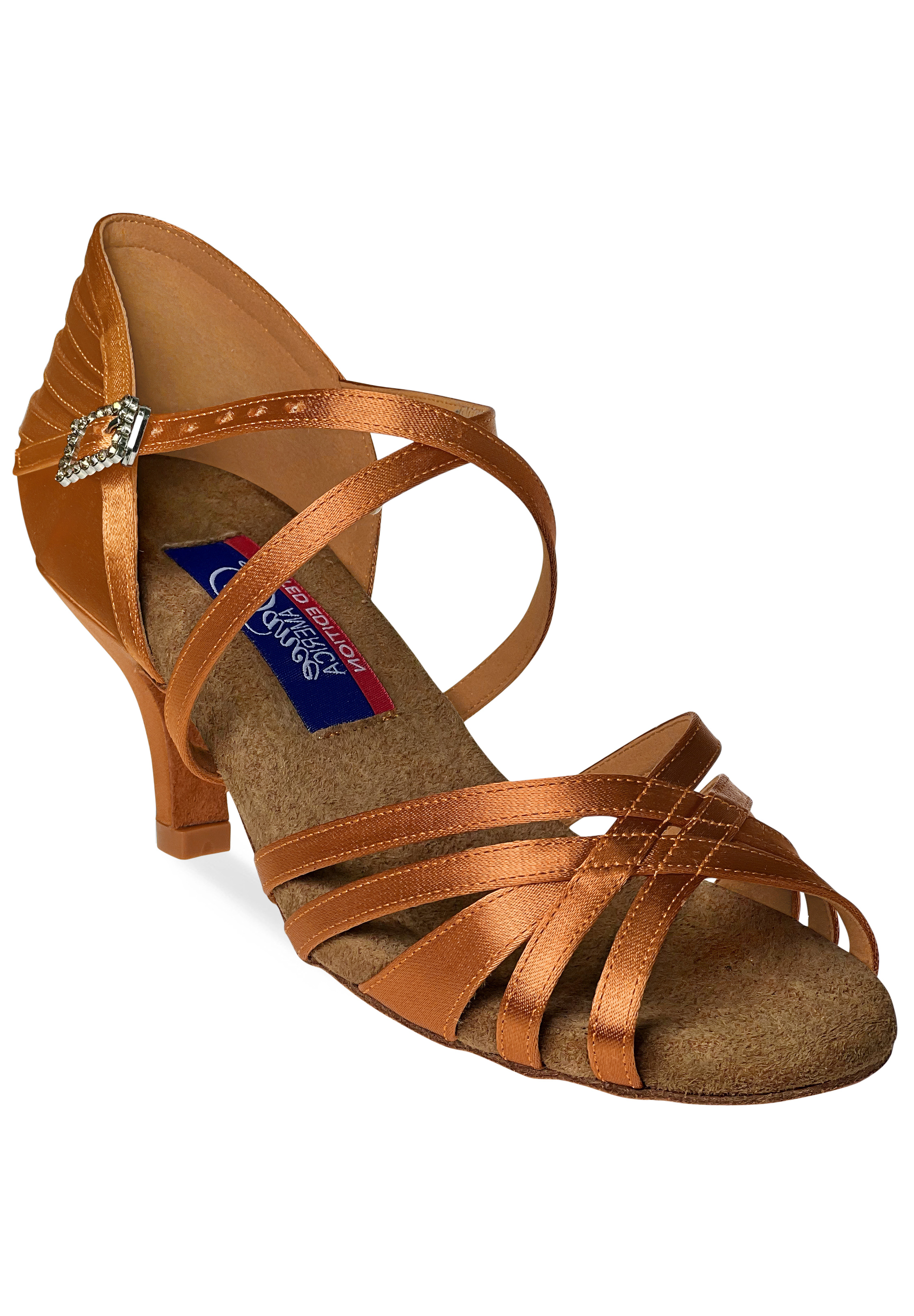 Dance America Vegas Latin Shoes-Dark Tan Satin