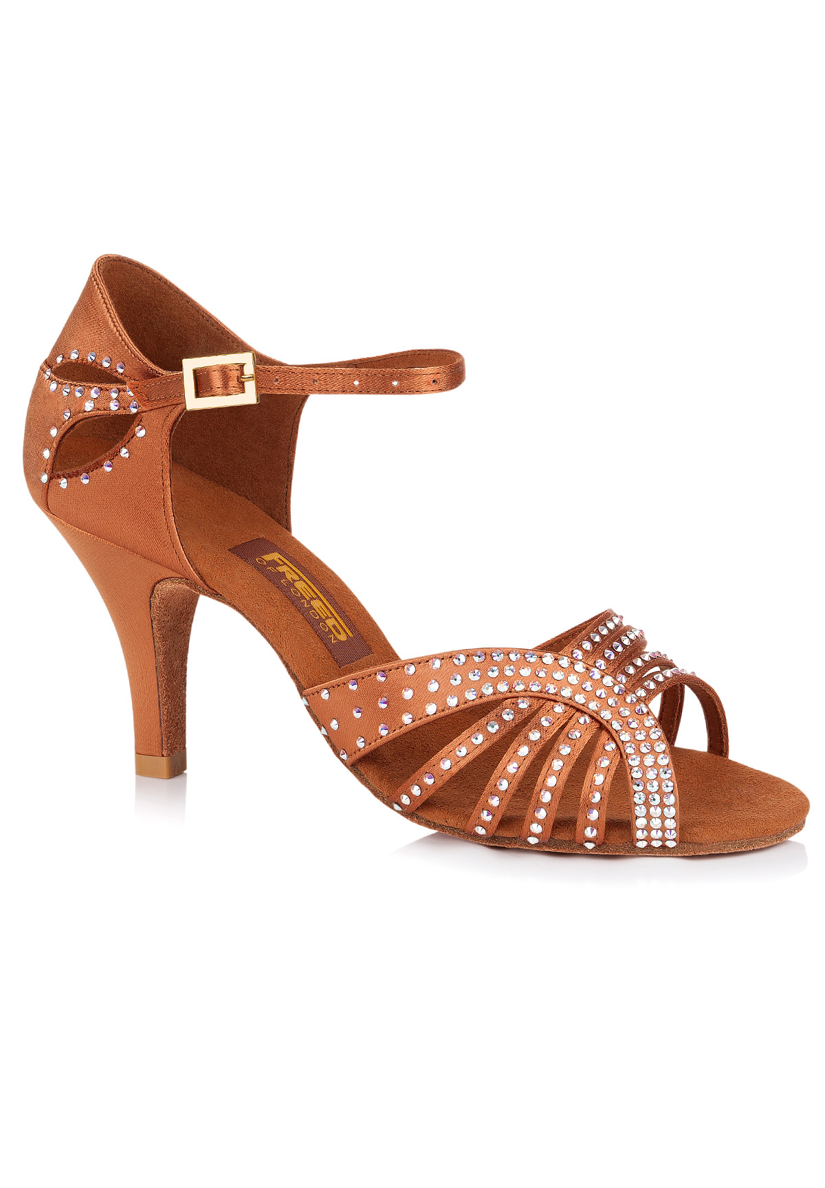 Freed of London Dina Latin Dance Shoes-Dark Tan Satin