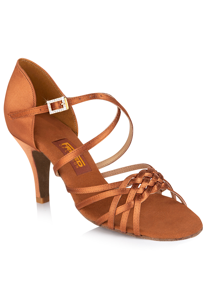 Freed of London Flavia Latin Shoes-Dark Tan Satin