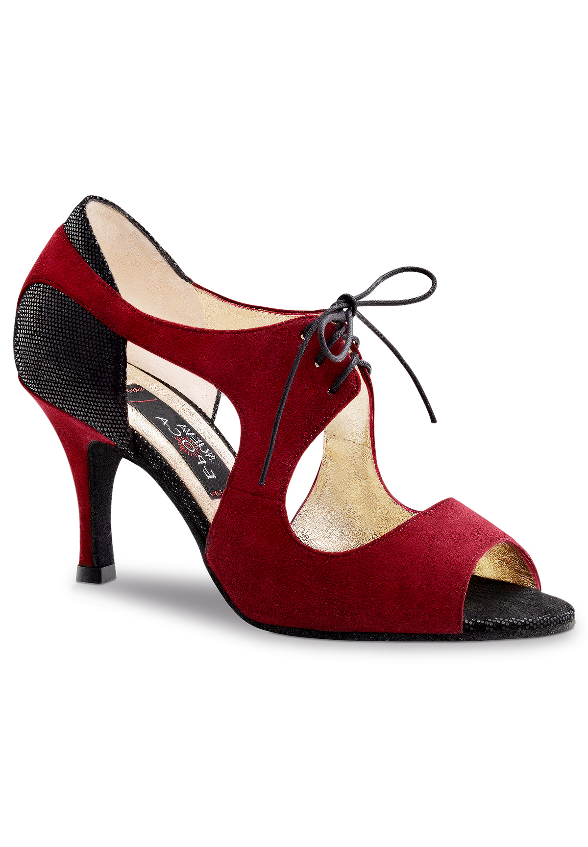 Nueva Epoca Nesrin Half Wrap Dance Shoes-Bordo Suede / Black Ariel