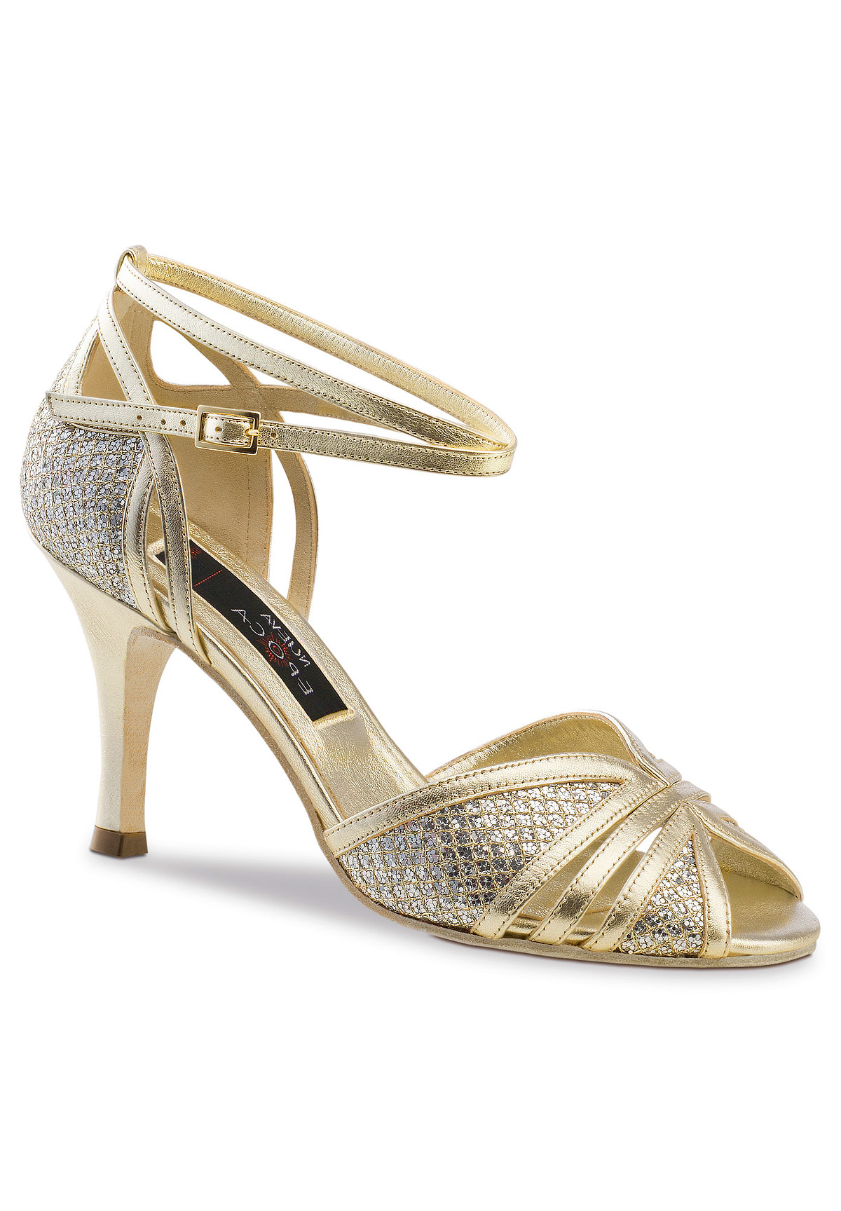 Nueva Epoca Scarlet Dance Shoes-Platinum Nappa / Brocade