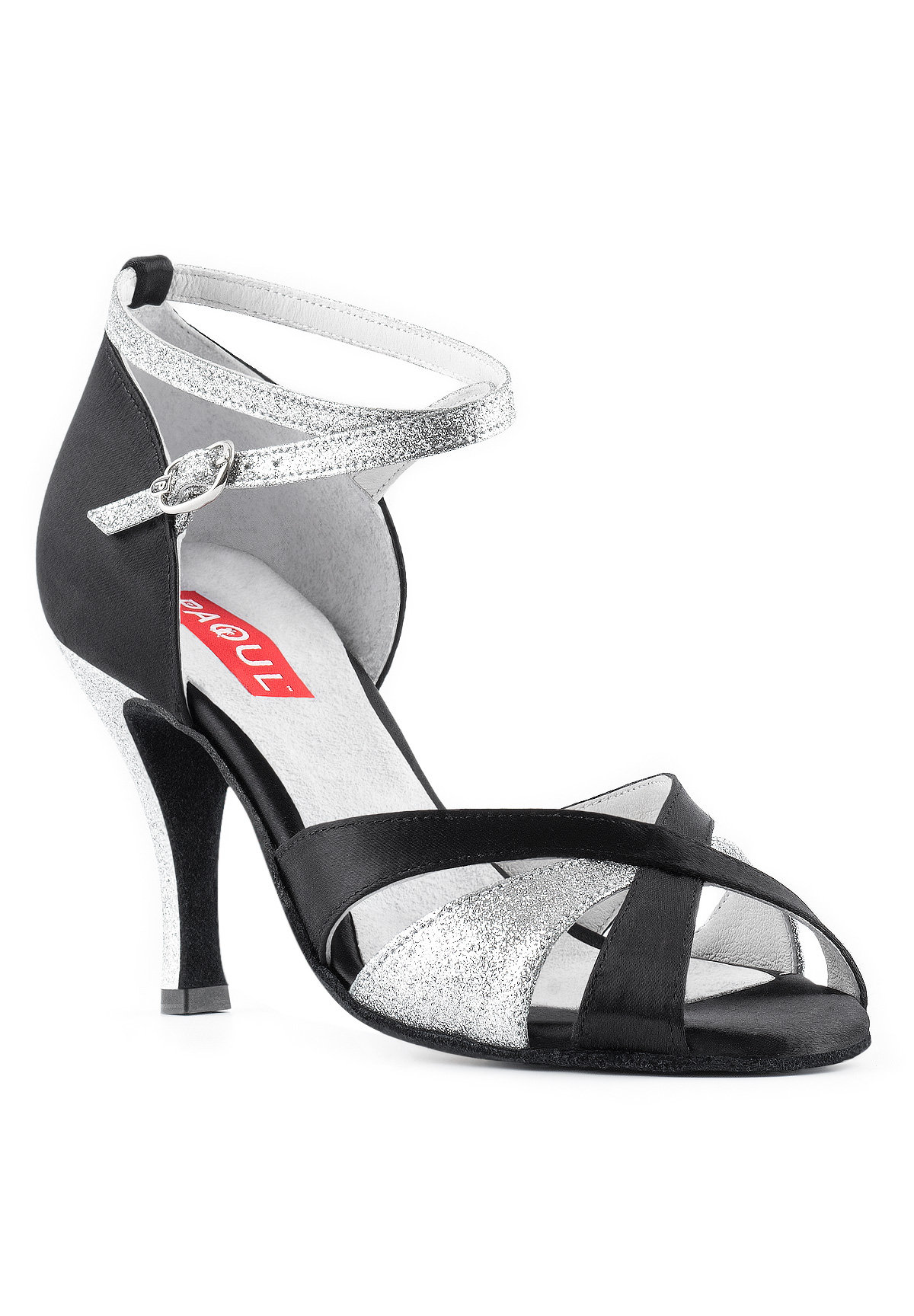 Paoul 679 Dance Sandal-Black Satin/Silver Sl08