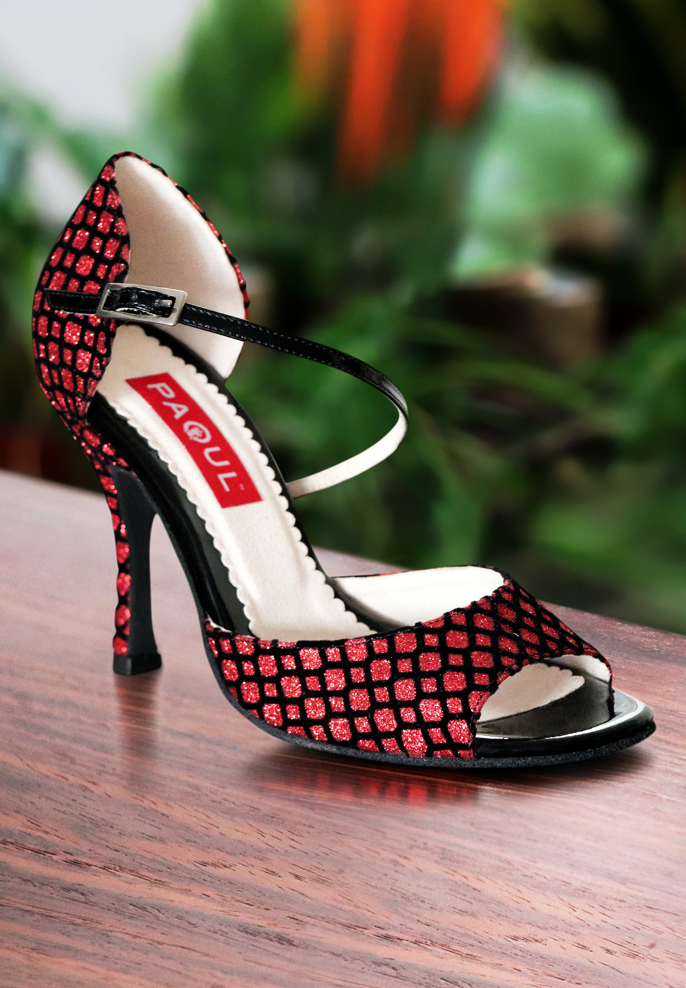 Paoul 687 Square Toe Dance Sandal-Black/Red Velour