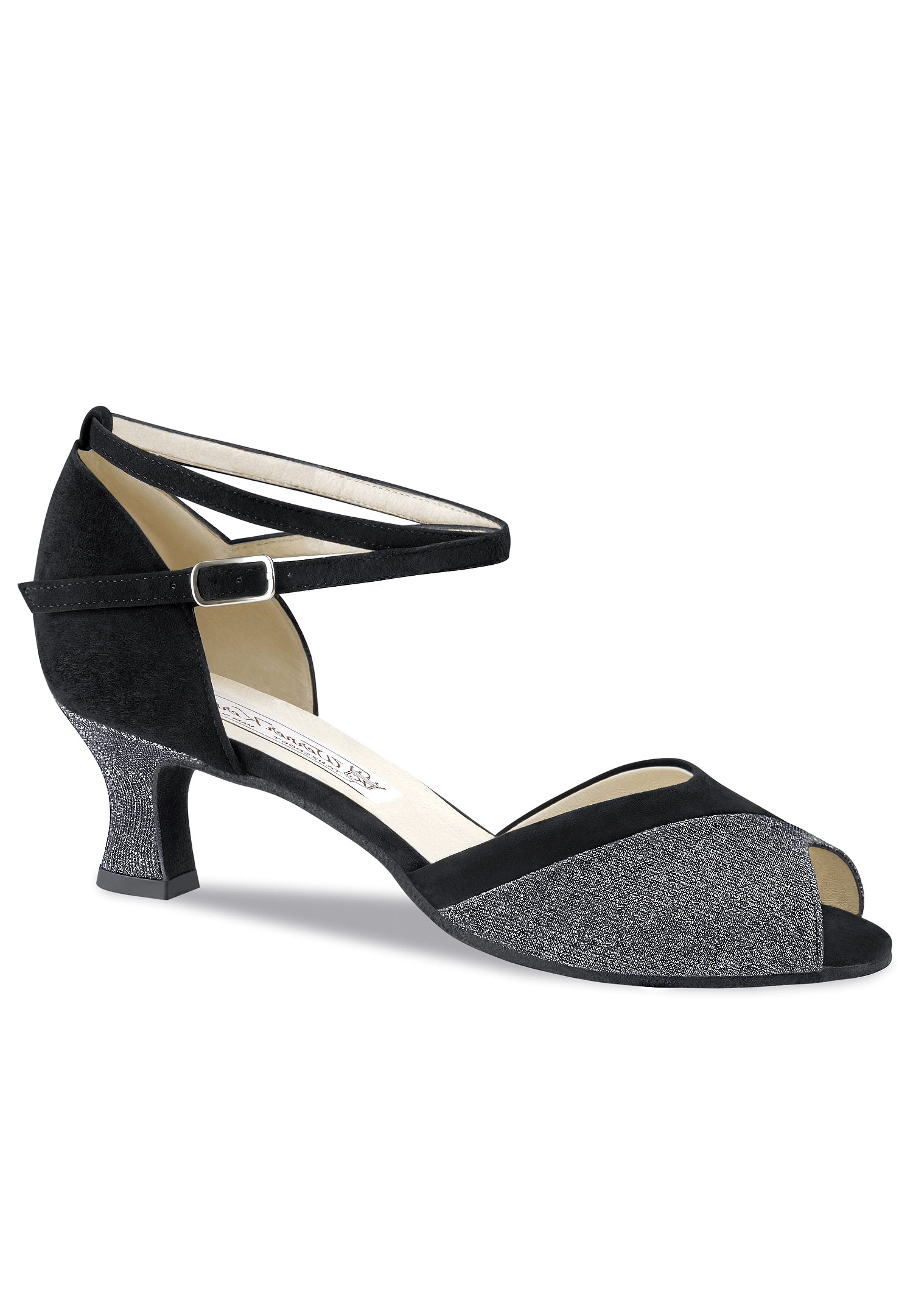Werner Kern Steph Ladies Social Shoes-Suede Black/Brocade Black-Silver
